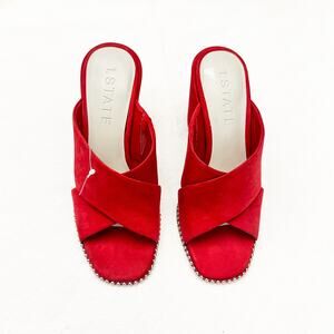 1 State Red Criss Cross Open Toe Studded Mule Heeled Shoes Size 7.5 NWOB
